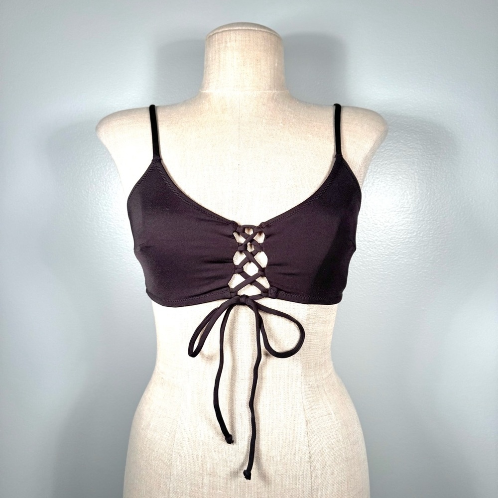 H&M Black Lace-Up Front Pullover Bralette Swim Bikini Top Beach Festival Boho